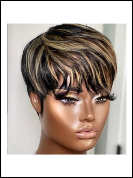 100% Human Hair Pixie Cut Wig Glueless Short Bob Wig with Bangs main image 4